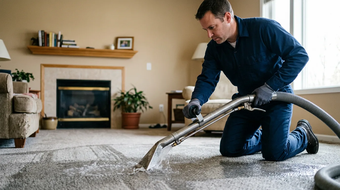Water damage restoration technician working near Clio, MI